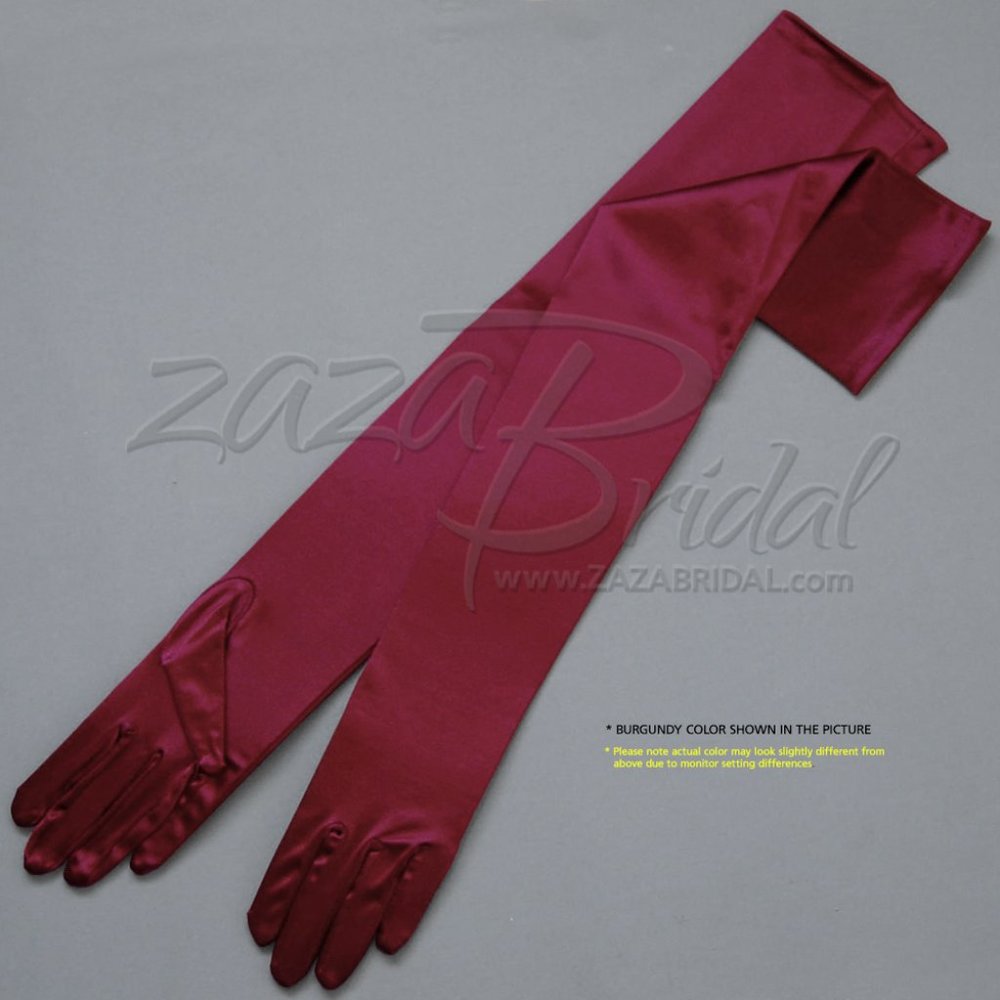 23.5″ Long Shiny Stretch Satin Dress Gloves Opera Length 16BL-Burgundy
